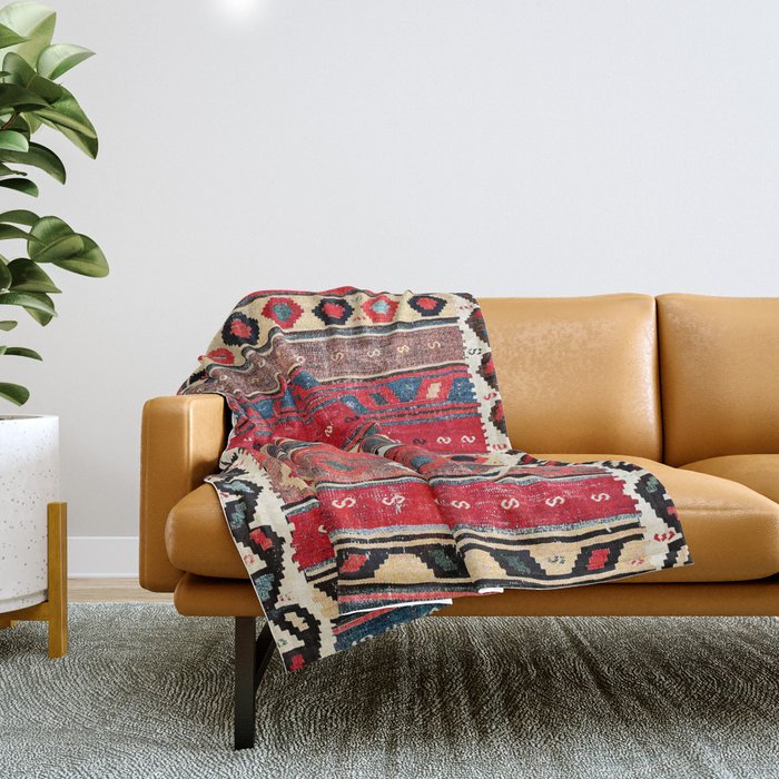 Shahsavan  Antique Azerbaijan Persian Kilim Print Throw Blanket Gallery Image 1