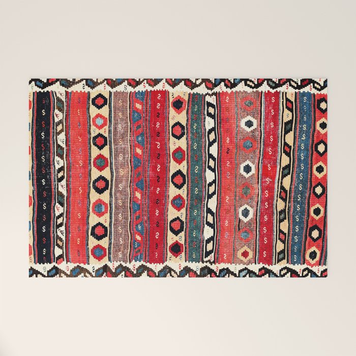 Shahsavan  Antique Azerbaijan Persian Kilim Print Welcome Mat Gallery Image 1