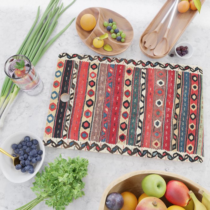 Shahsavan  Antique Azerbaijan Persian Kilim Print Cutting Board Gallery Image 2