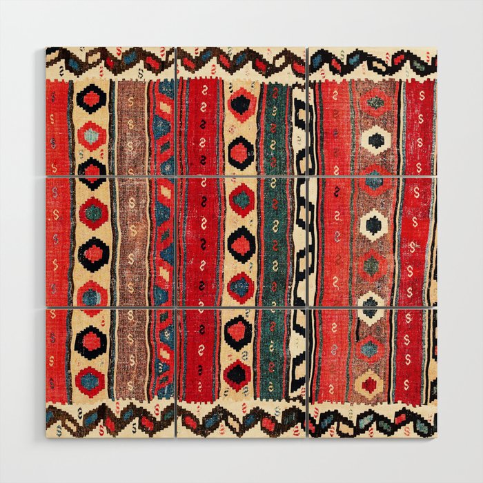 Shahsavan  Antique Azerbaijan Persian Kilim Print Wood Wall Art Gallery Image 1