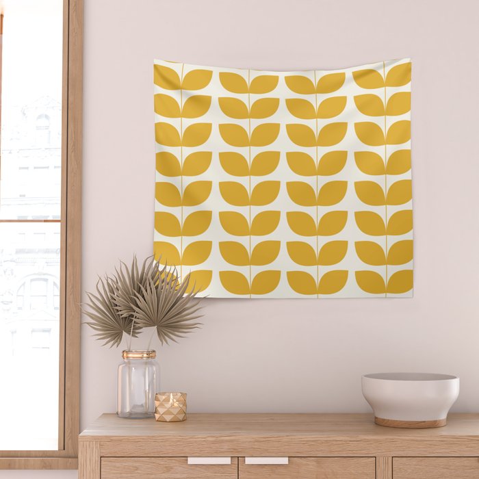 Danish Pattern Yellow Mid Century Modern Wall Tapestry Gallery Image 2