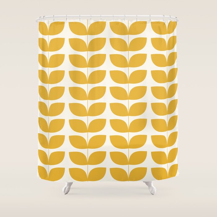 Danish Pattern Yellow Mid Century Modern Shower Curtain Gallery Image 1