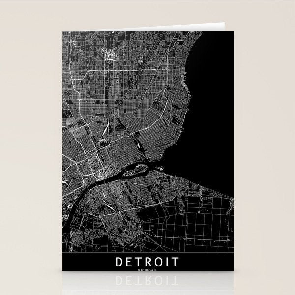 Detroit Black Map Stationery Card Gallery Image 2