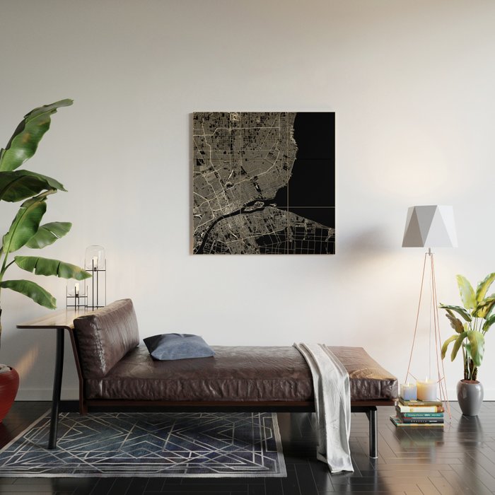 Detroit Black Map Wood Wall Art Gallery Image 2