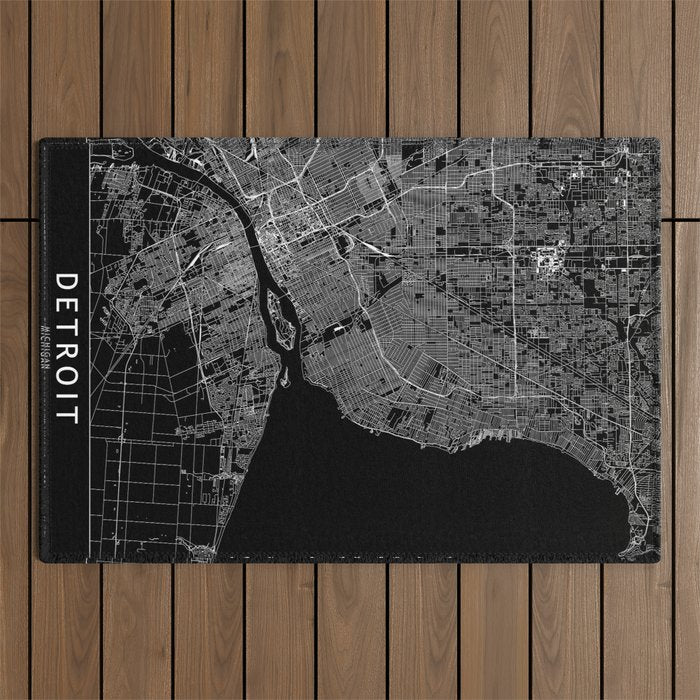 Detroit Black Map Outdoor Rug Gallery Image 1