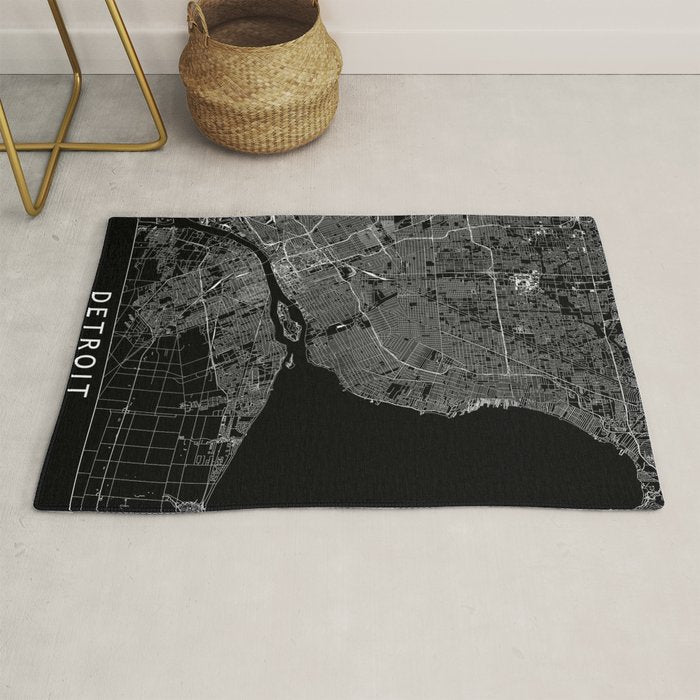 Detroit Black Map Rug Gallery Image 1