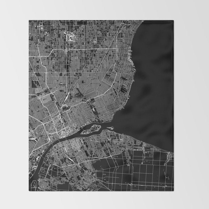 Detroit Black Map Throw Blanket Gallery Image 2