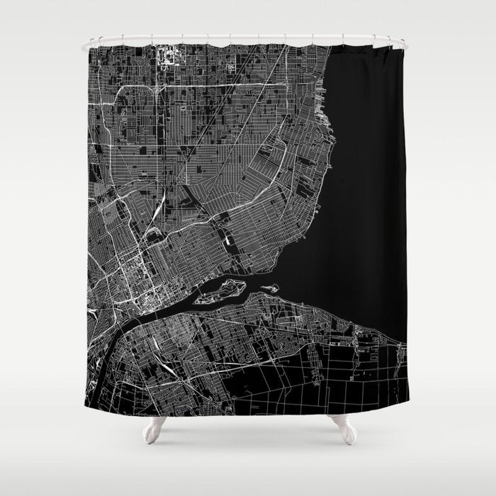 Detroit Black Map Shower Curtain Gallery Image 1