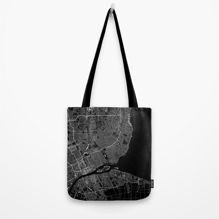 Detroit Black Map Tote Bag Gallery Image 2
