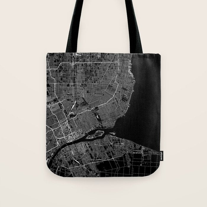 Detroit Black Map Tote Bag Gallery Image 1