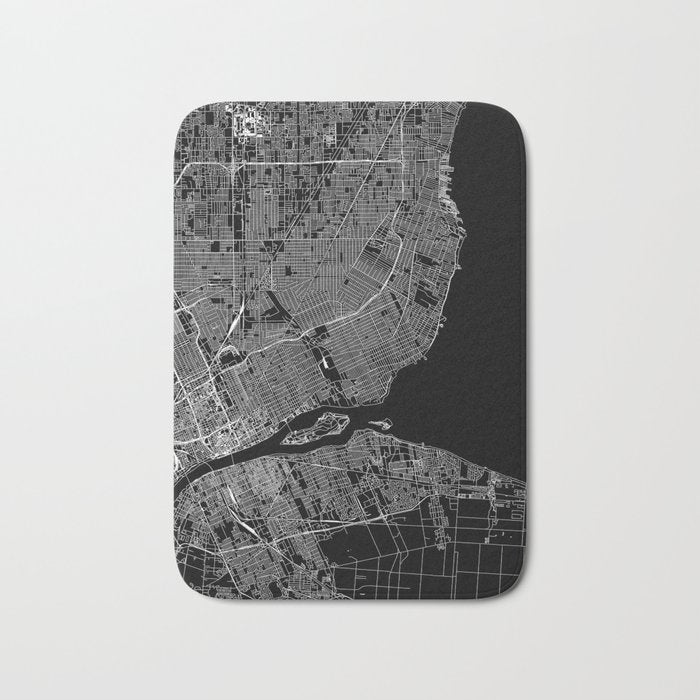 Detroit Black Map Bath Mat Gallery Image 1