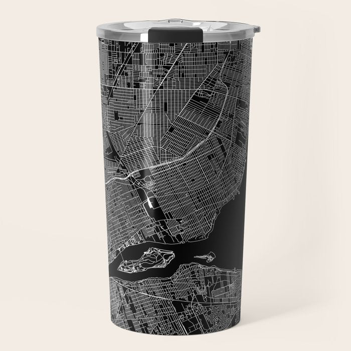 Detroit Black Map Travel Mug Gallery Image 1