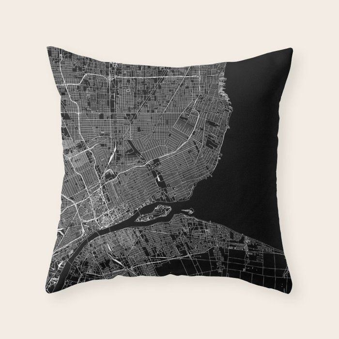 Detroit Black Map Throw Pillow Gallery Image 6