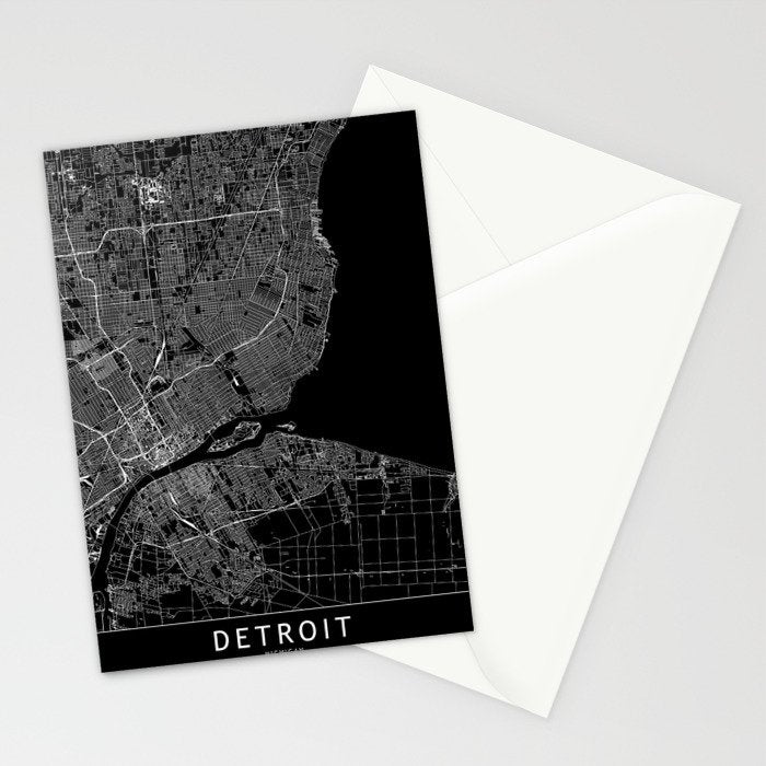 Detroit Black Map Stationery Card Gallery Image 2