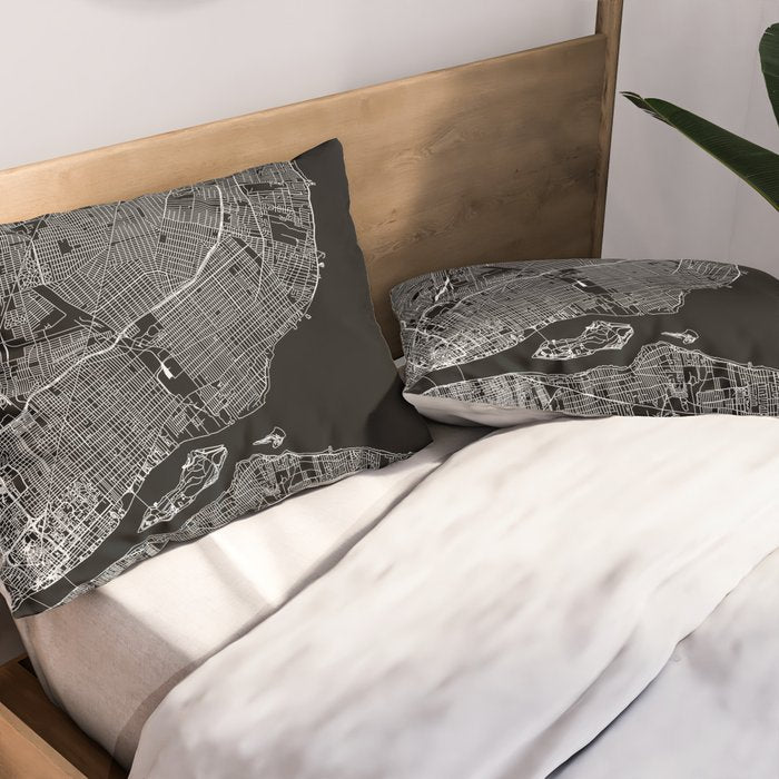 Detroit Black Map Pillow Sham Gallery Image 2