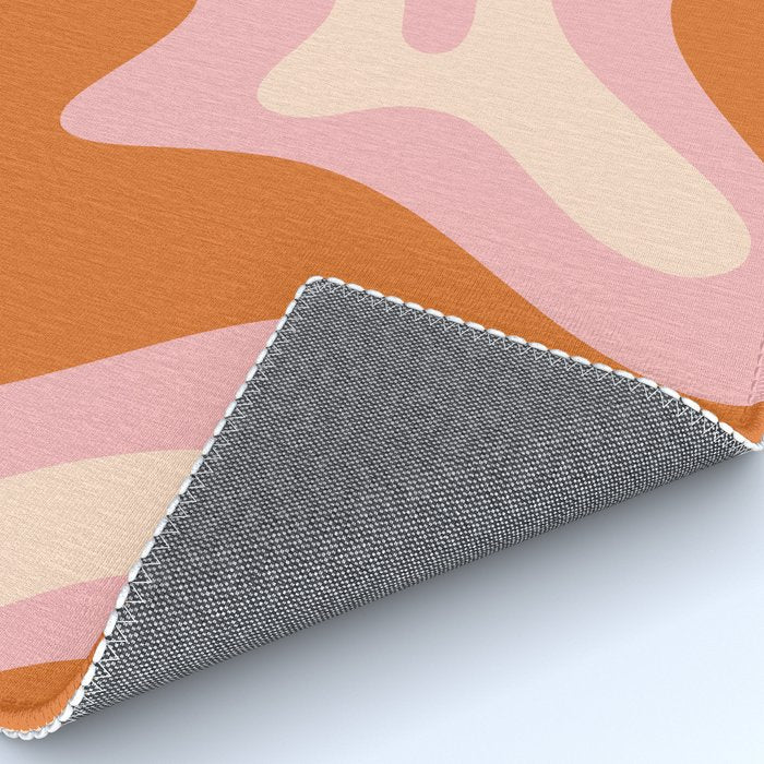Retro Liquid Swirl Abstract Square Pink Orange Cream Rug Gallery Image 4