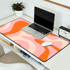 Retro Liquid Swirl Abstract Square Pink Orange Cream Desk Mat Gallery Image 2