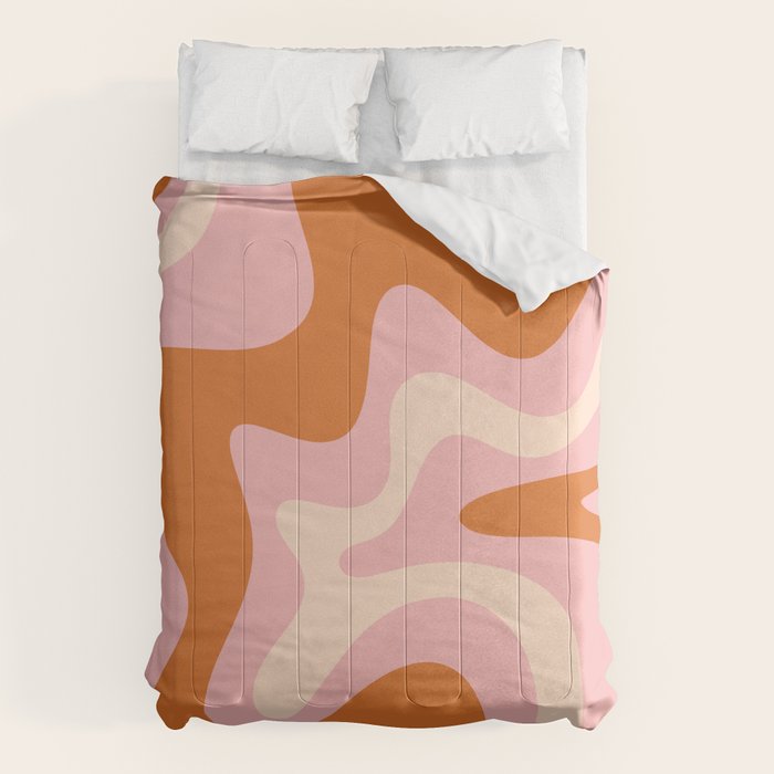 Retro Liquid Swirl Abstract Square Pink Orange Cream Comforter Gallery Image 1