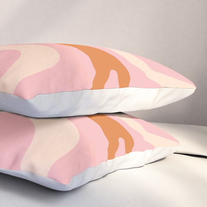 Retro Liquid Swirl Abstract Square Pink Orange Cream Pillow Sham Gallery Image 3