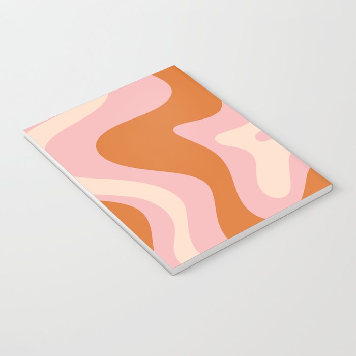 Retro Liquid Swirl Abstract Square Pink Orange Cream Notebook Gallery Image 3