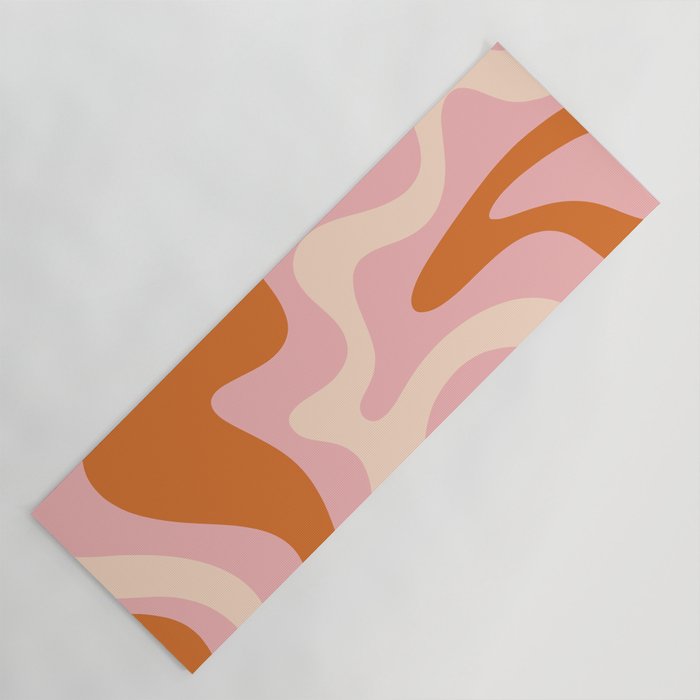 Retro Liquid Swirl Abstract Square Pink Orange Cream Yoga Mat Gallery Image 1