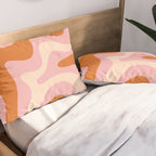 Retro Liquid Swirl Abstract Square Pink Orange Cream Pillow Sham Gallery Image 2