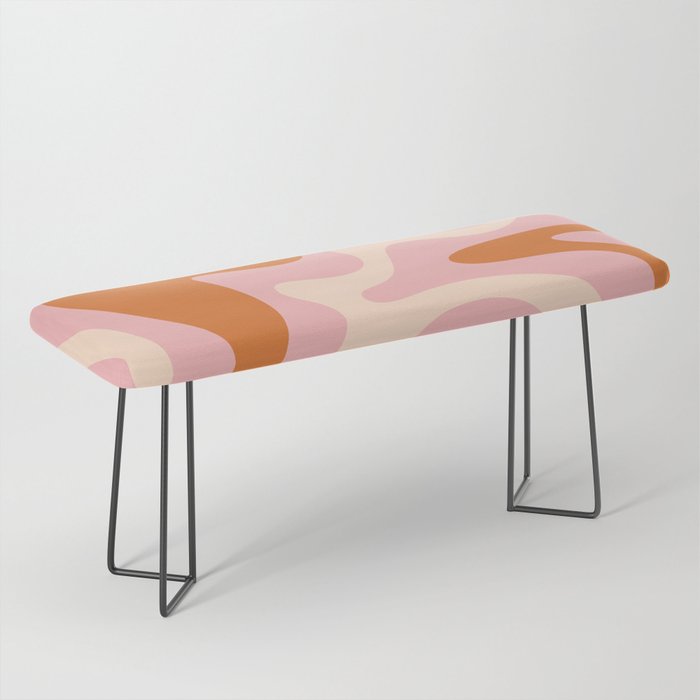 Retro Liquid Swirl Abstract Square Pink Orange Cream Bench Gallery Image 1