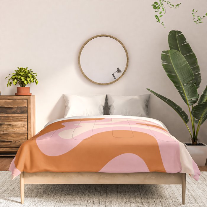 Retro Liquid Swirl Abstract Square Pink Orange Cream Comforter Gallery Image 3