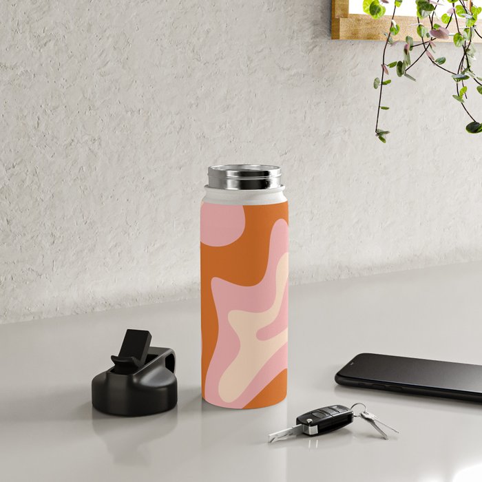 Retro Liquid Swirl Abstract Square Pink Orange Cream Water Bottle Gallery Image 4
