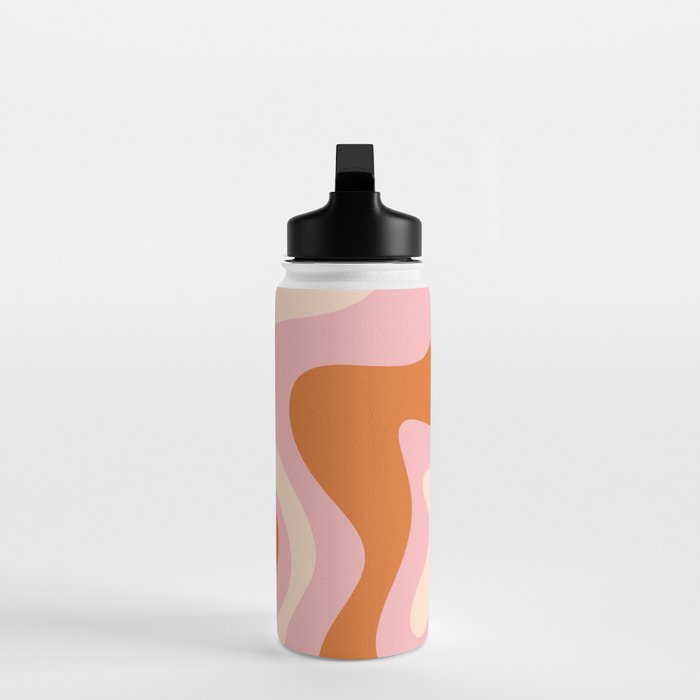 Retro Liquid Swirl Abstract Square Pink Orange Cream Water Bottle Gallery Image 3