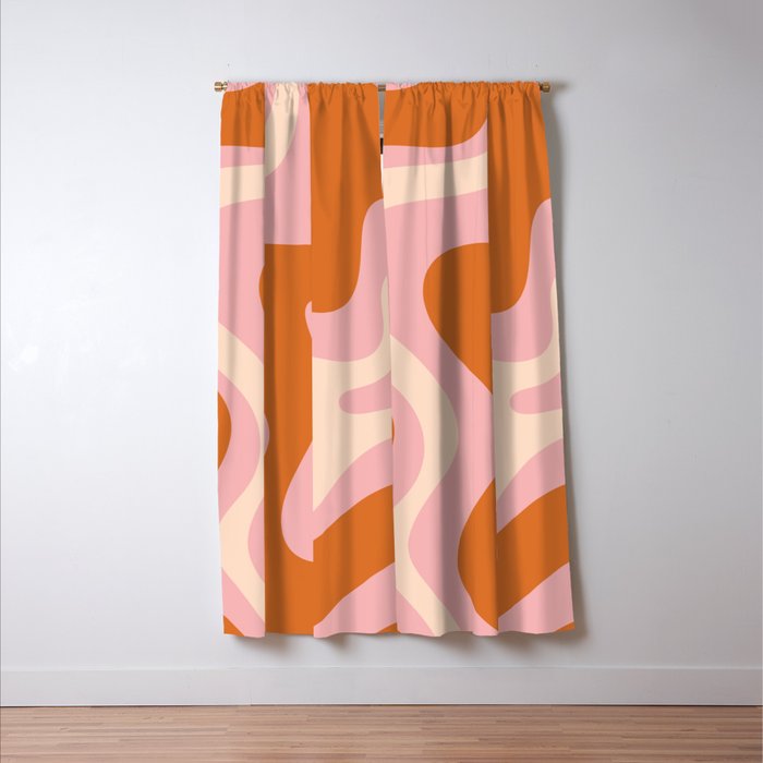 Retro Liquid Swirl Abstract Square Pink Orange Cream Window Curtain Gallery Image 3
