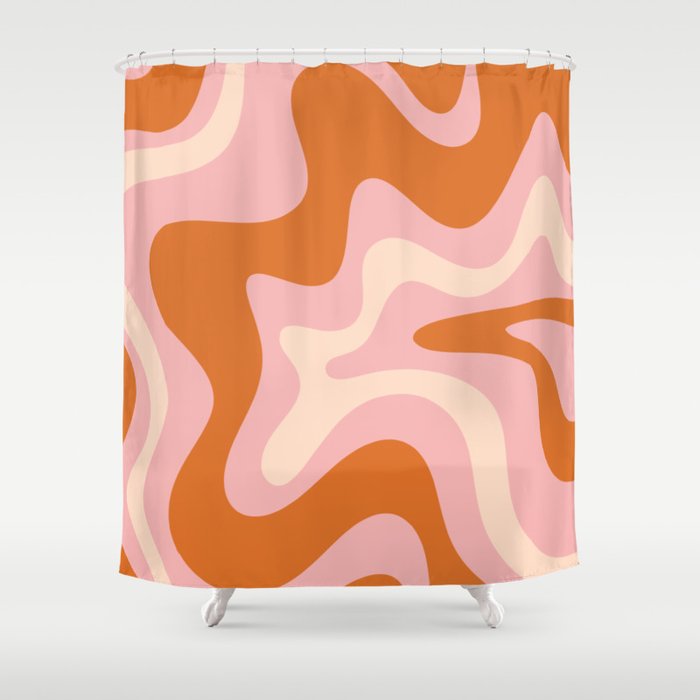 Retro Liquid Swirl Abstract Square Pink Orange Cream Shower Curtain Gallery Image 1