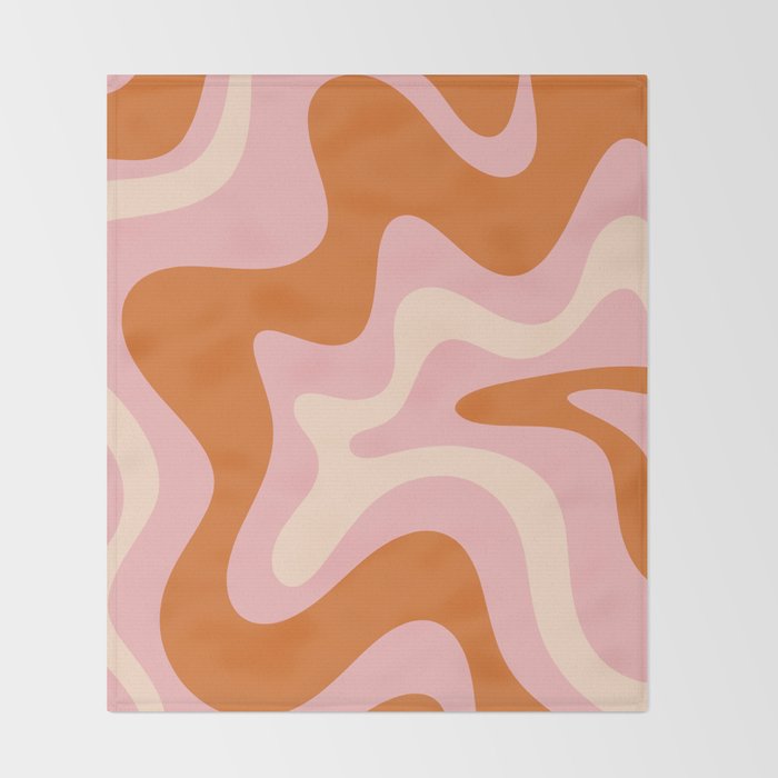 Retro Liquid Swirl Abstract Square Pink Orange Cream Throw Blanket Gallery Image 2