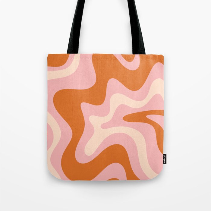 Retro Liquid Swirl Abstract Square Pink Orange Cream Tote Bag Gallery Image 1