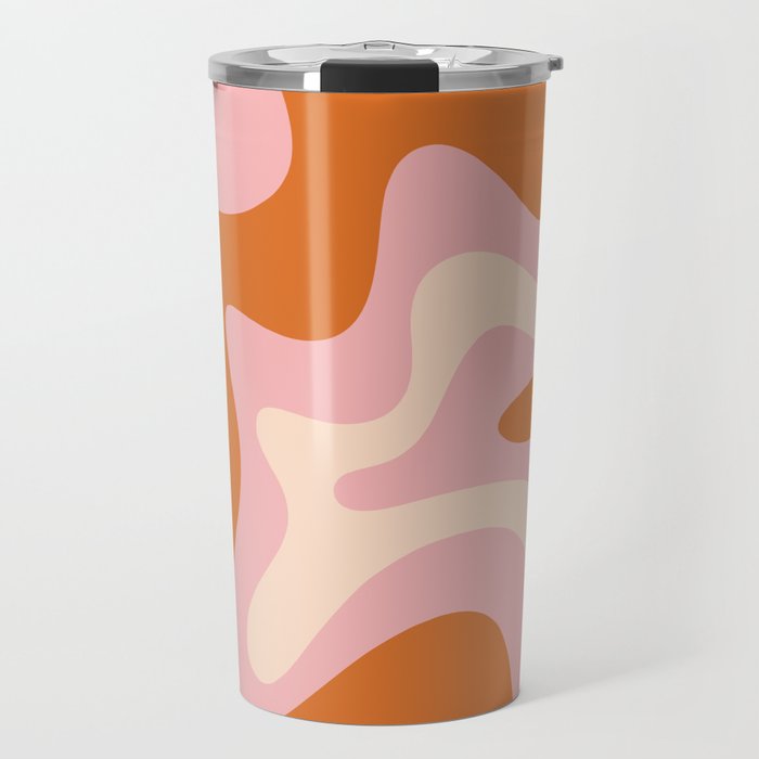 Retro Liquid Swirl Abstract Square Pink Orange Cream Travel Mug Gallery Image 1