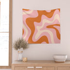 Retro Liquid Swirl Abstract Square Pink Orange Cream Wall Tapestry Gallery Image 2