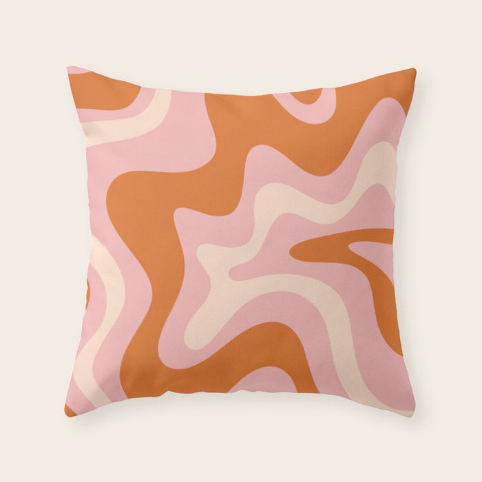 Retro Liquid Swirl Abstract Square Pink Orange Cream Throw Pillow Gallery Image 6
