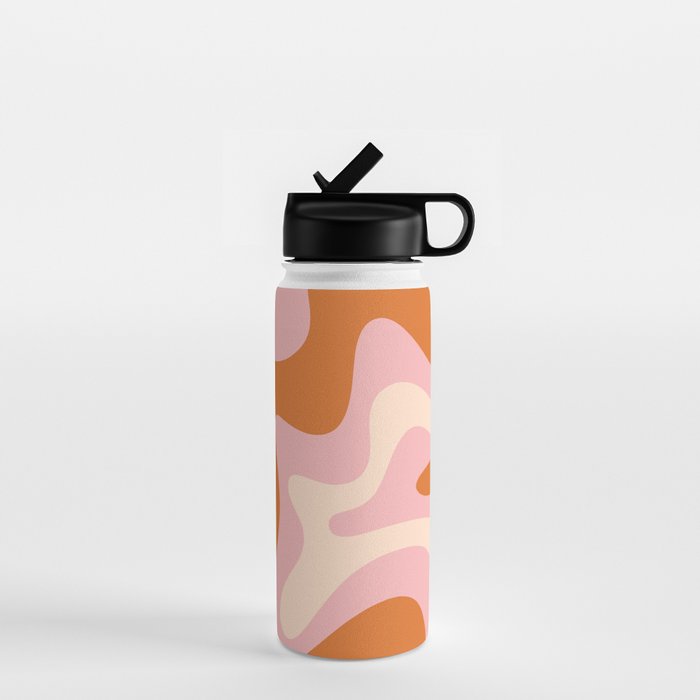 Retro Liquid Swirl Abstract Square Pink Orange Cream Water Bottle Gallery Image 1