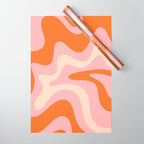 Retro Liquid Swirl Abstract Square Pink Orange Cream Wrapping Paper Gallery Image 1