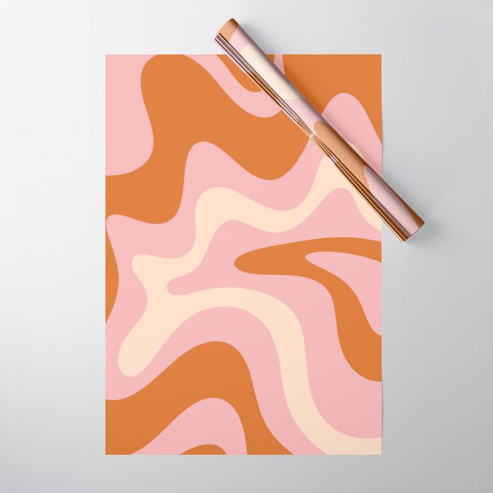 Retro Liquid Swirl Abstract Square Pink Orange Cream Wrapping Paper Gallery Image 1