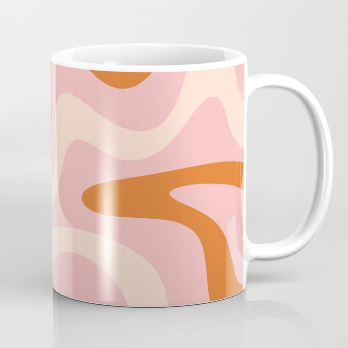 Retro Liquid Swirl Abstract Square Pink Orange Cream Coffee Mug Gallery Image 1