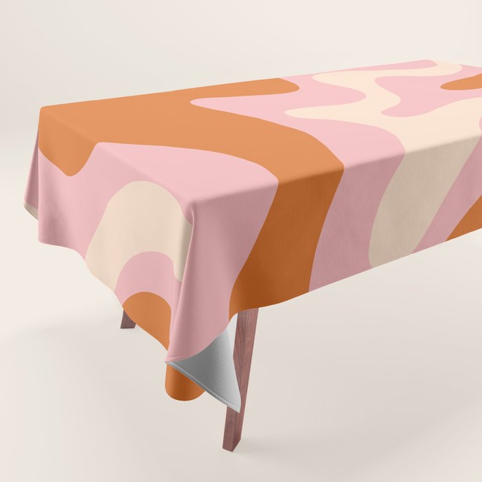 Retro Liquid Swirl Abstract Square Pink Orange Cream Tablecloth Gallery Image 1