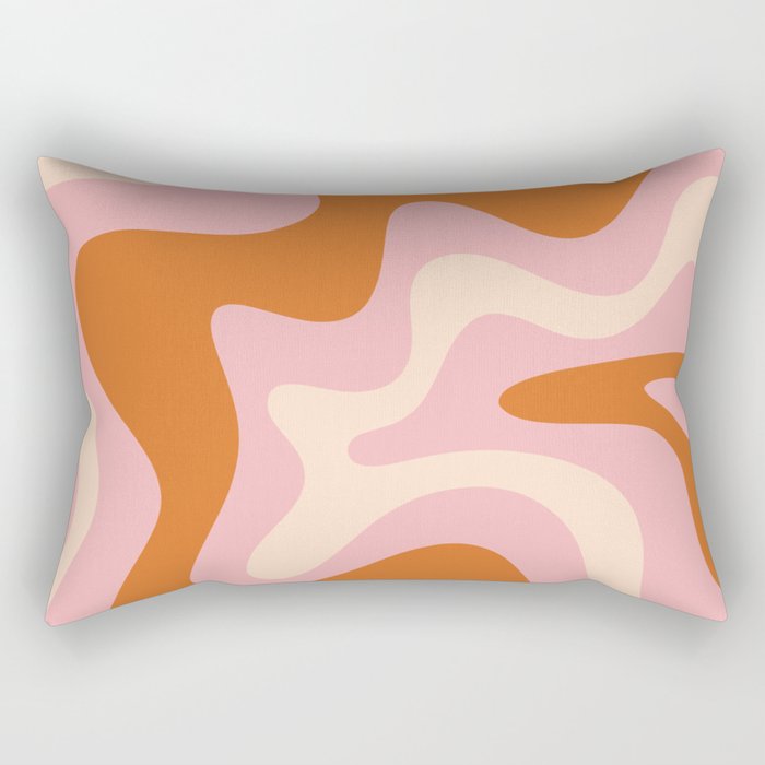 Retro Liquid Swirl Abstract Square Pink Orange Cream Rectangular Pillow Gallery Image 2
