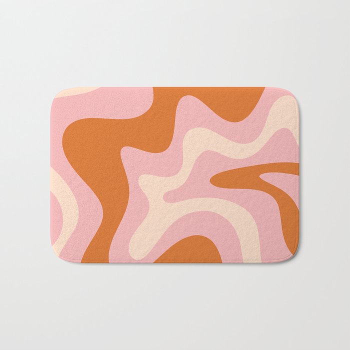 Retro Liquid Swirl Abstract Square Pink Orange Cream Bath Mat Gallery Image 1