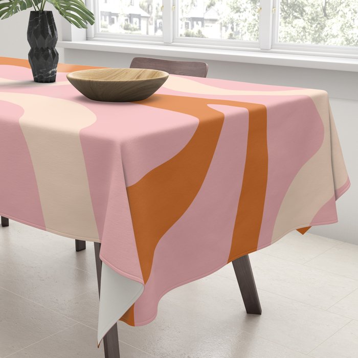 Retro Liquid Swirl Abstract Square Pink Orange Cream Tablecloth Gallery Image 3