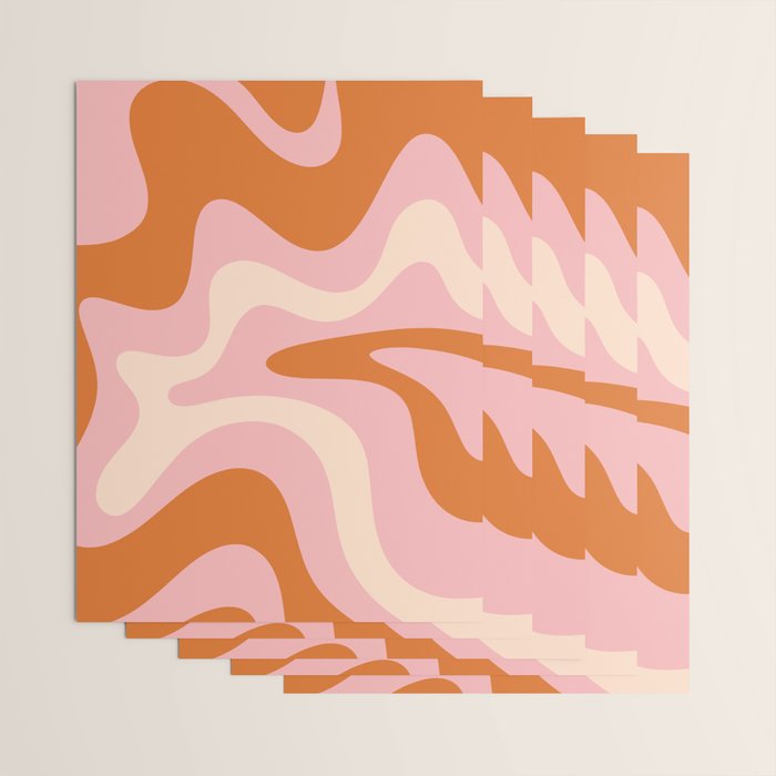 Retro Liquid Swirl Abstract Square Pink Orange Cream Wrapping Paper Gallery Image 3