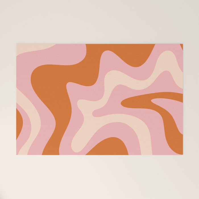 Retro Liquid Swirl Abstract Square Pink Orange Cream Welcome Mat Gallery Image 1