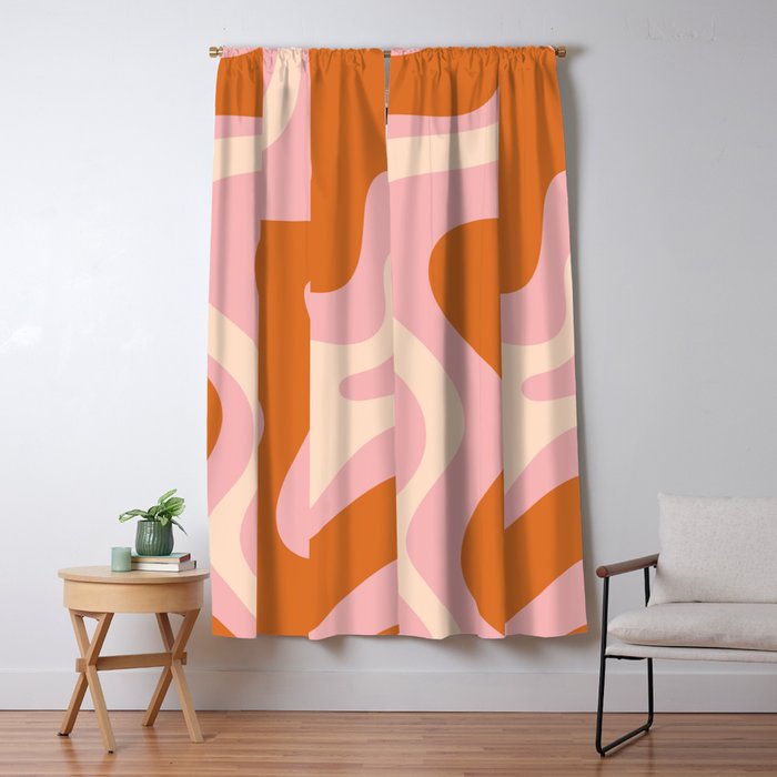 Retro Liquid Swirl Abstract Square Pink Orange Cream Window Curtain Gallery Image 1