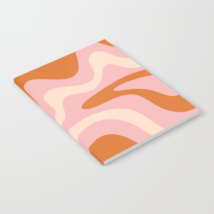 Retro Liquid Swirl Abstract Square Pink Orange Cream Notebook Gallery Image 1