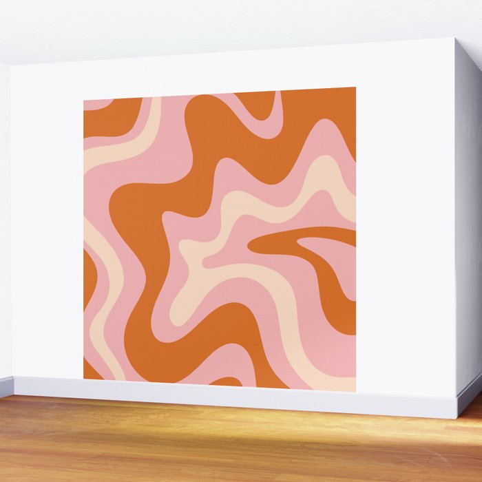 Retro Liquid Swirl Abstract Square Pink Orange Cream Wall Mural Gallery Image 2